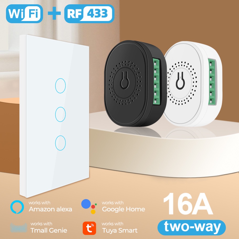Công Tắc Thông Minh 16A MINI Wifi + RF433 MHZ Hỗ Trợ 2 Chiều Điều Khiển 4 Gia Đình Tương Thích Với Tuya Alexa Google Home