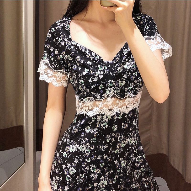 Đầm Phối Ren Dáng Ôm Thời Trang Mùa Hè Cổ Điển Cho Nữ