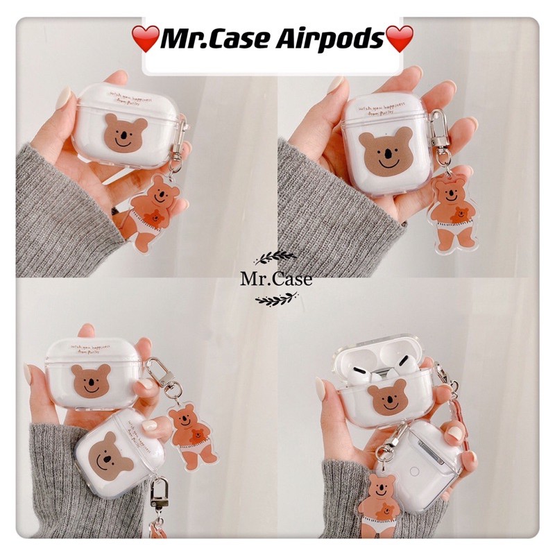 Case Airpods 1/2 Pro Hình Gấu Trong dẻo kèm móc khoá Xinh