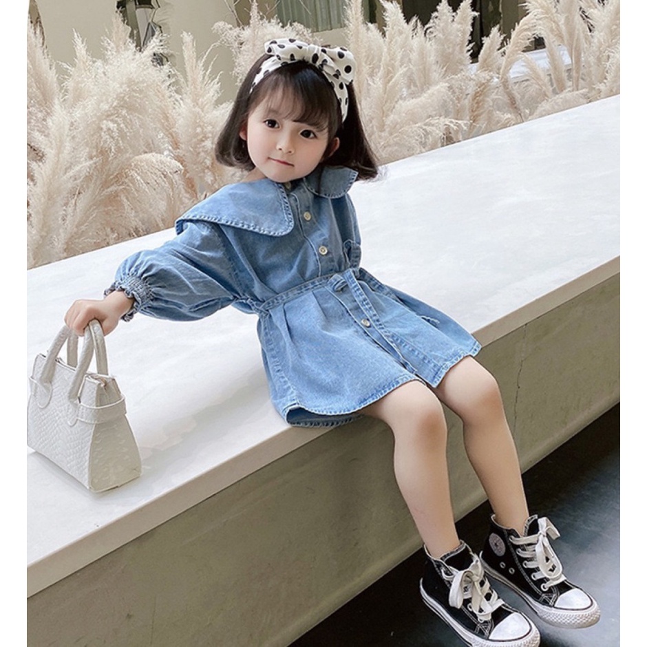 Đầm Denim Phong Cách Phương Tây Thời Trang Xuân Thu Mới 2021 Cho Bé Gái