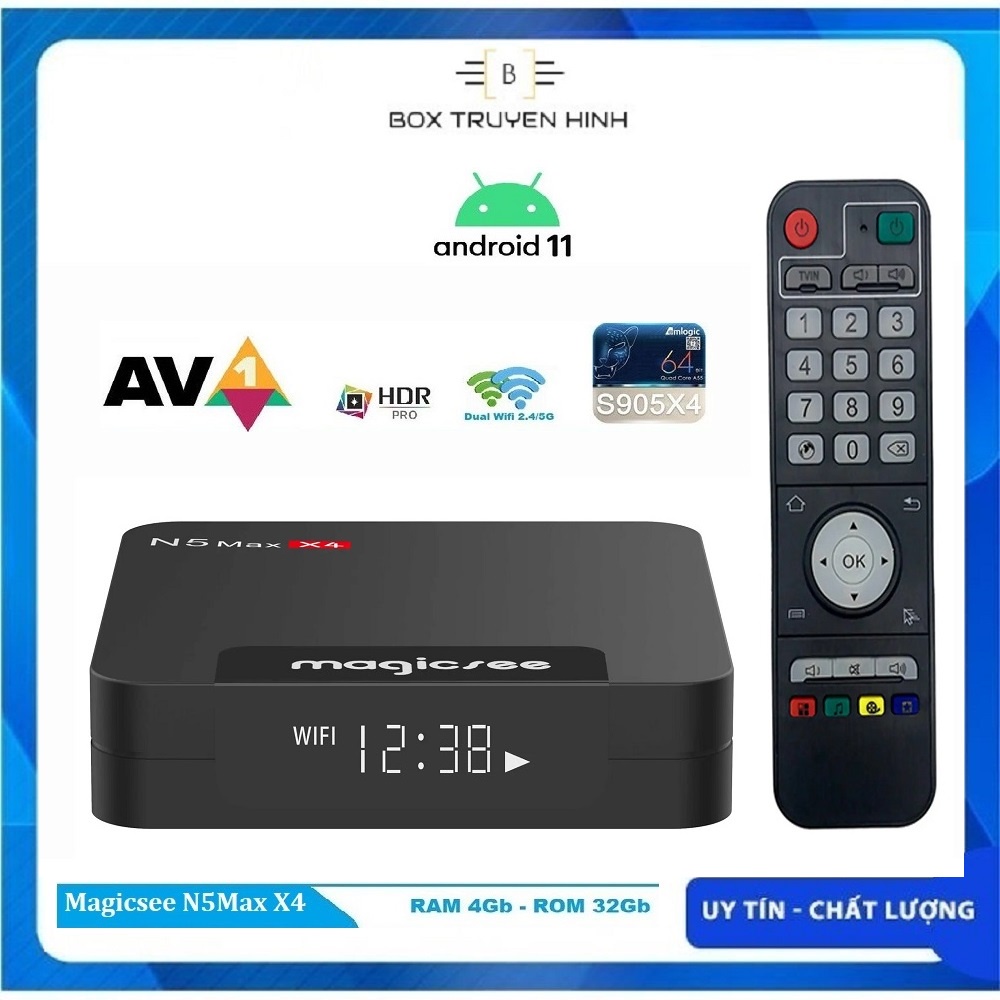 Android TV Box Magicsee N5 Max X4, Chip S905X4, RAM 4GB, Bộ nhớ 32GB, Hỗ trợ giọng nói, cấu hình cực mạnh