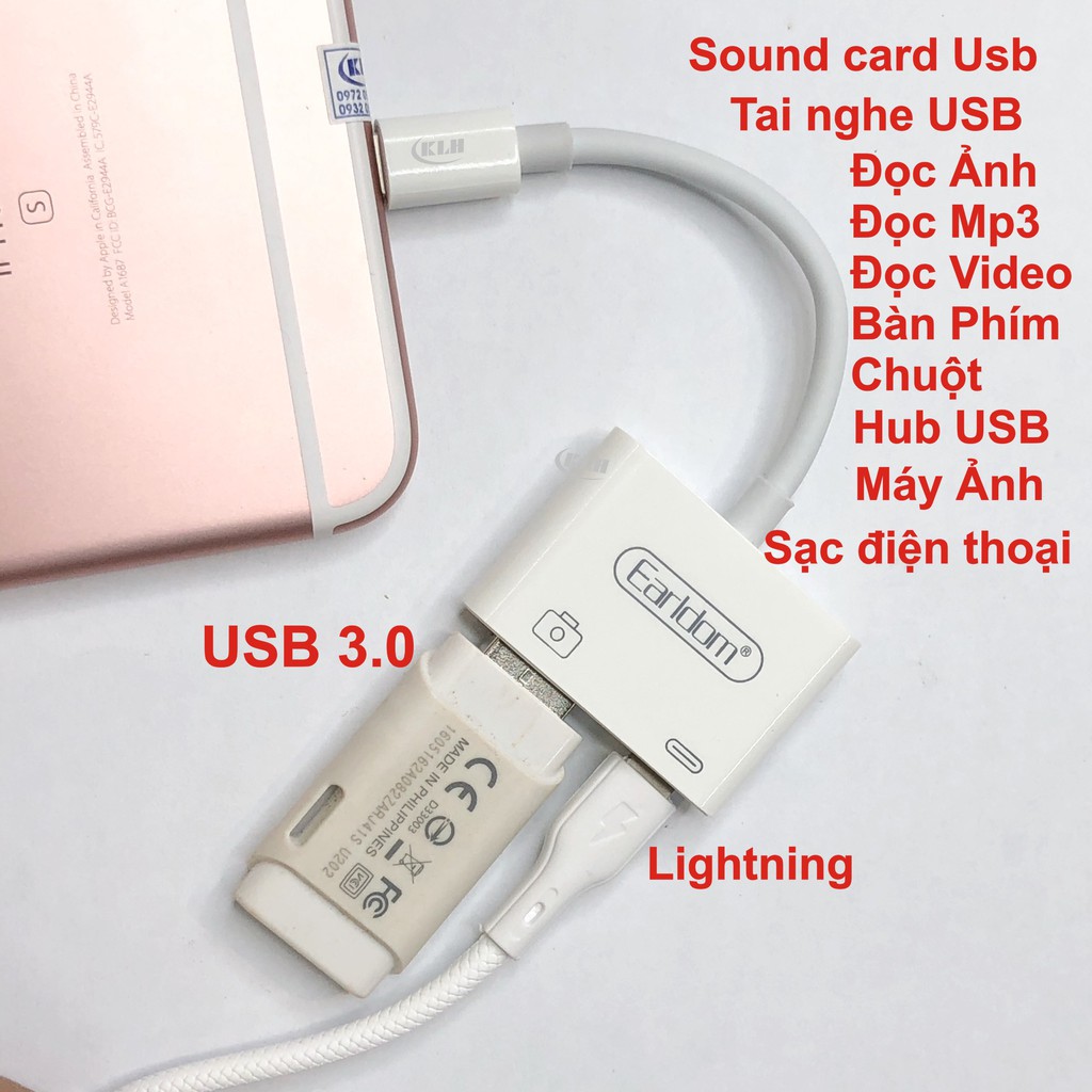 OTG Iphone - Jack chuyển từ cổng Lightning sang một USB và 1 cổng sạc iphone OT43, cáp adapter otg ipad  KLH Earldom