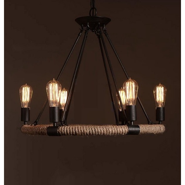 Đèn Chùm Dây Thừng 1 Tầng 6 Bóng Led Edison ST64, Đèn Chùm Thả Trần Bàn Ăn Phòng Khách