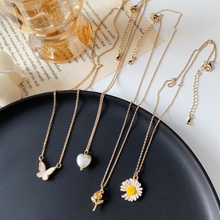 Vòng cổ hàn quốc trang sức thời trang hợp kim ngọc trai hoa hồng hoa cúc hoa cúc mặt dây chuyền bướm vòng cổ nữ