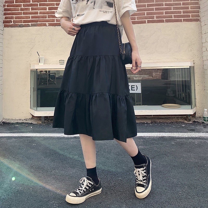 Chân váy dài xếp ly 3 tầng - Chân váy xoè dáng dài ulzzang