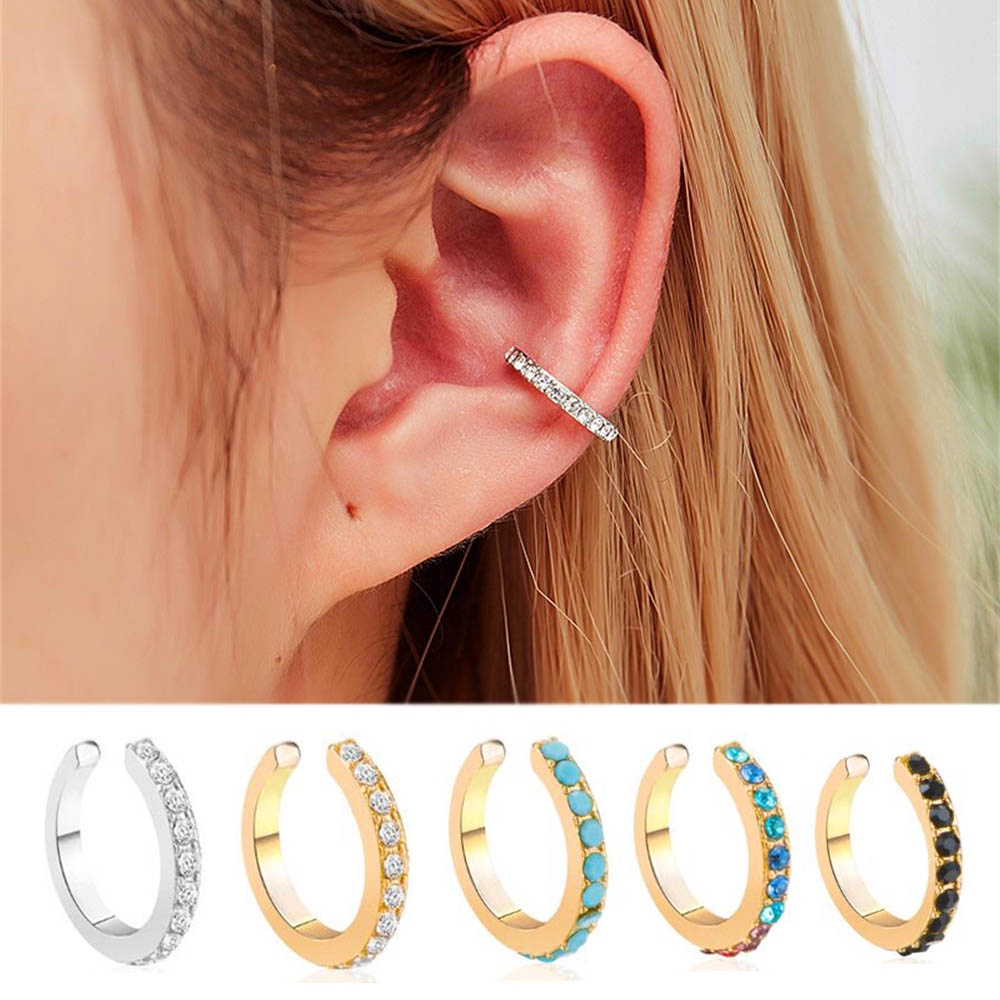 1 Khuyên Kẹp Vành Tai Đính Đá Ngọc Lam Thời Trang Dự Tiệc
