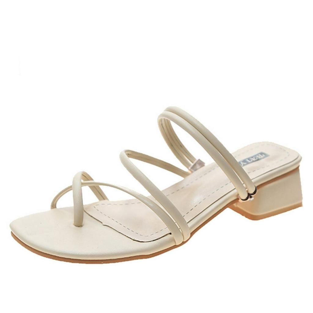 Sandal cao gót 3 phân Womenstyle dây xỏ ngón, guốc nữ giá rẻ phù hợp mùa hè 2023 chuẩn size 3 màu trắng,kem, đen mã TD53