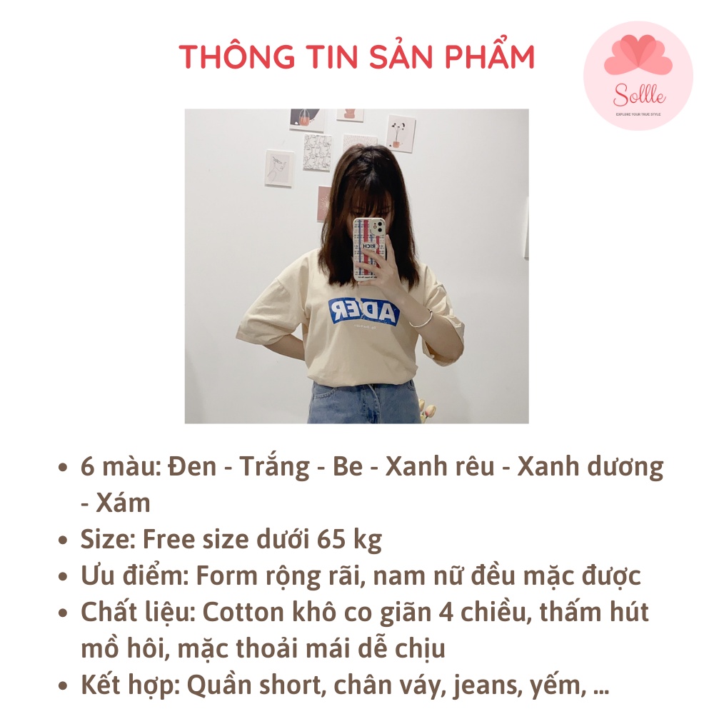 Áo thun tay lỡ Unisex oversize in hình ADER, áo phông ngắn tay form rộng cotton đẹp Hàn Quốc Sollle