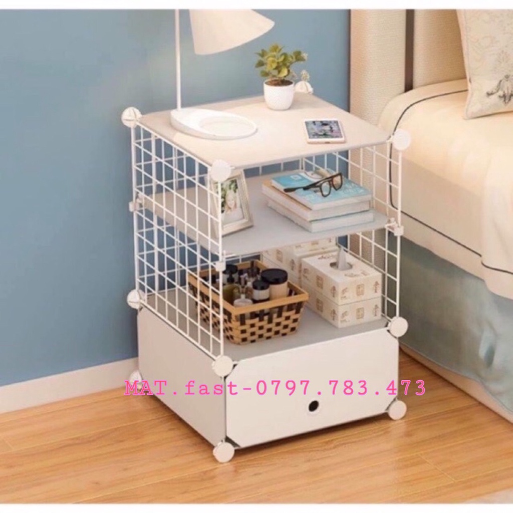 KỆ LƯỚI THÉP TĨNH ĐIỆN LẮP GHÉP ĐA NĂNG THÔNG MINH, TỦ TAB ĐẦU GIƯỜNG MINI SIÊU ĐẸP