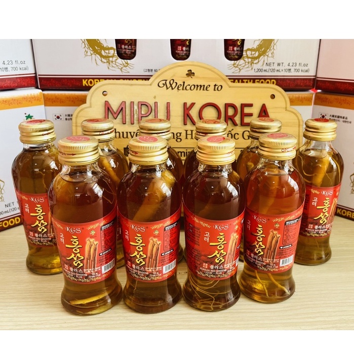 (Date 4/2025) Nước Hồng Sâm Có Củ KGS Hàn Quốc 1200ml Hộp 10 chai x 120ml