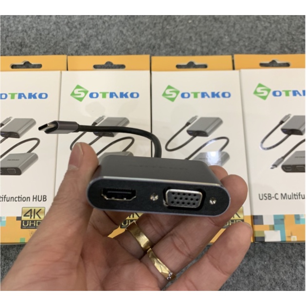Cáp chuyển đổi Type C sang VGA, HDMI 4K SOTAKO chính hãng