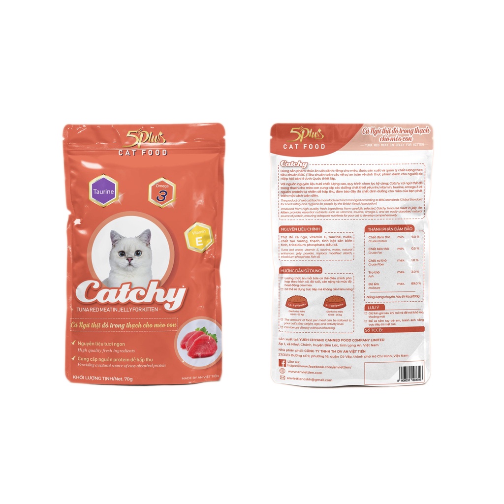PATE  CATCHY 5PLUS dành cho mèo dạng gói 70g nhiều vị