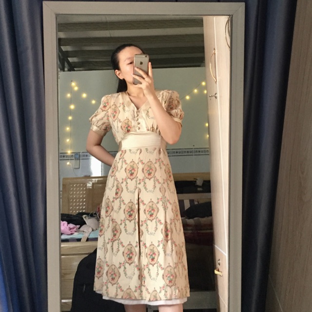 [HaoChin] Đầm họa tiết dáng dài Quốc