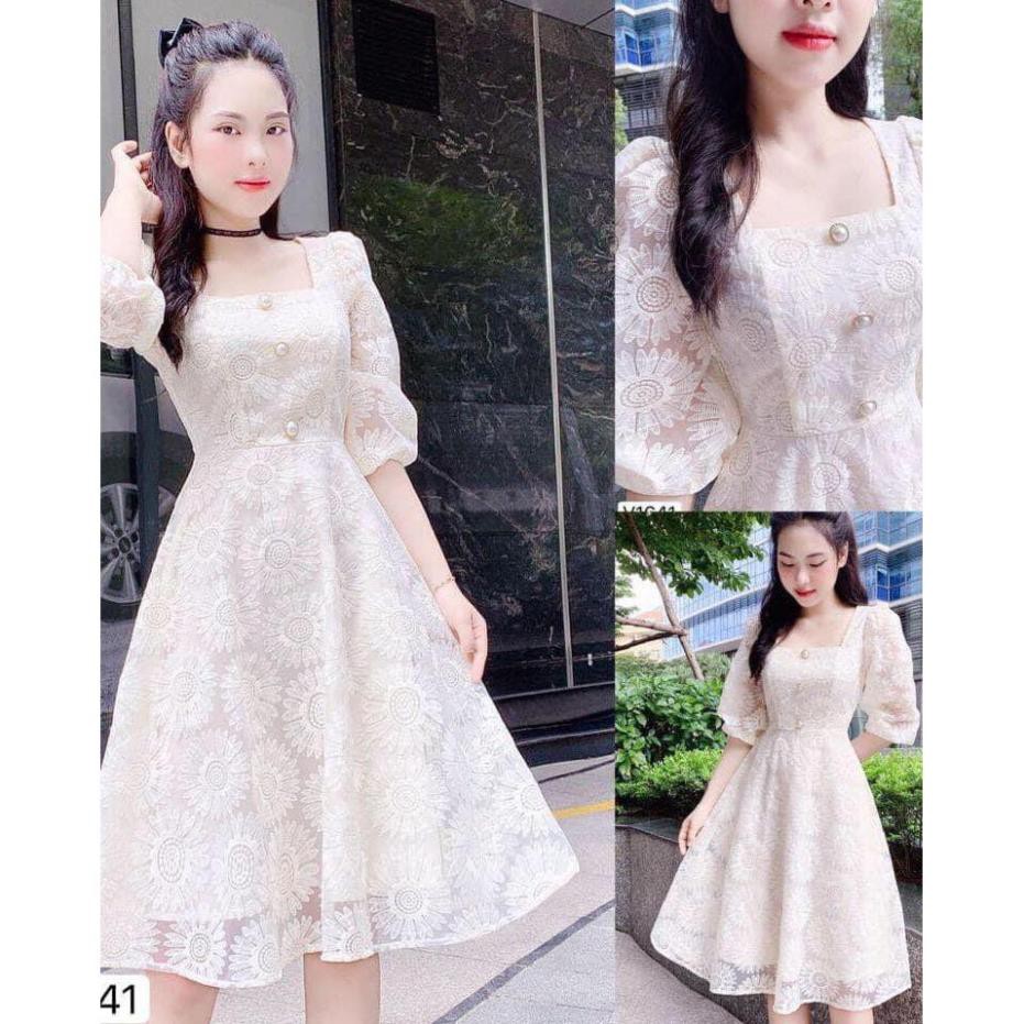 Đầm Nữ, Đầm ren trắng cổ vuông hoa cúc siêu xinh Doris Dress V | BigBuy360 - bigbuy360.vn