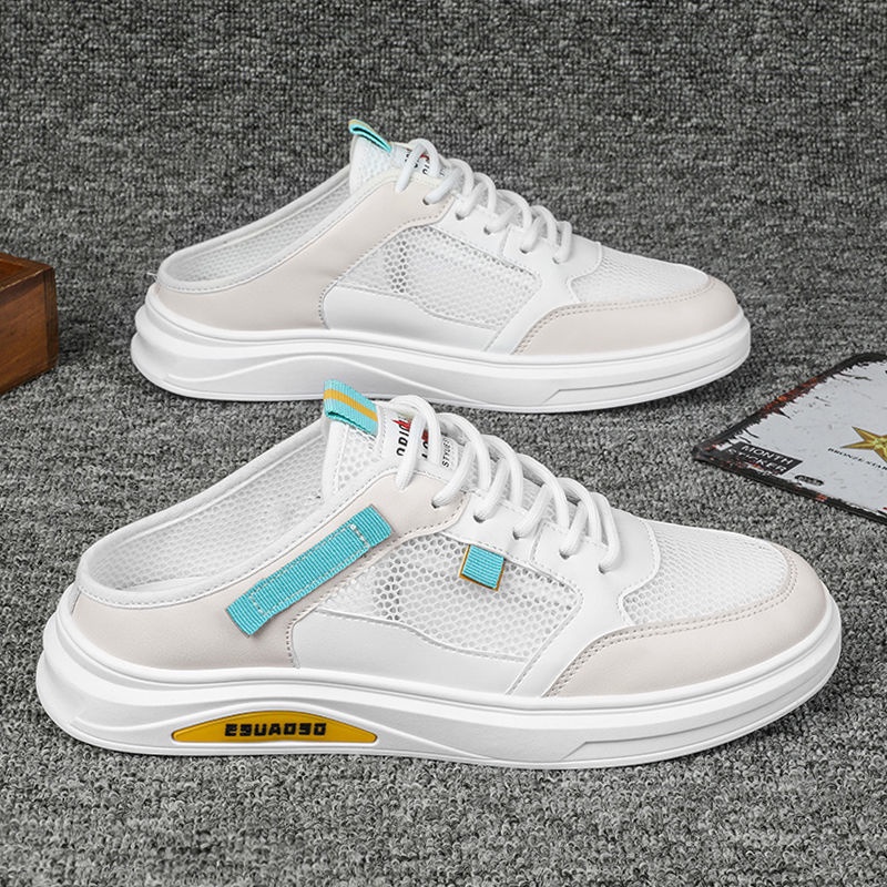 Giày Thể Thao Bằng Da Màu Trắng Không Gót Dễ Phối Đồ Cho Nam