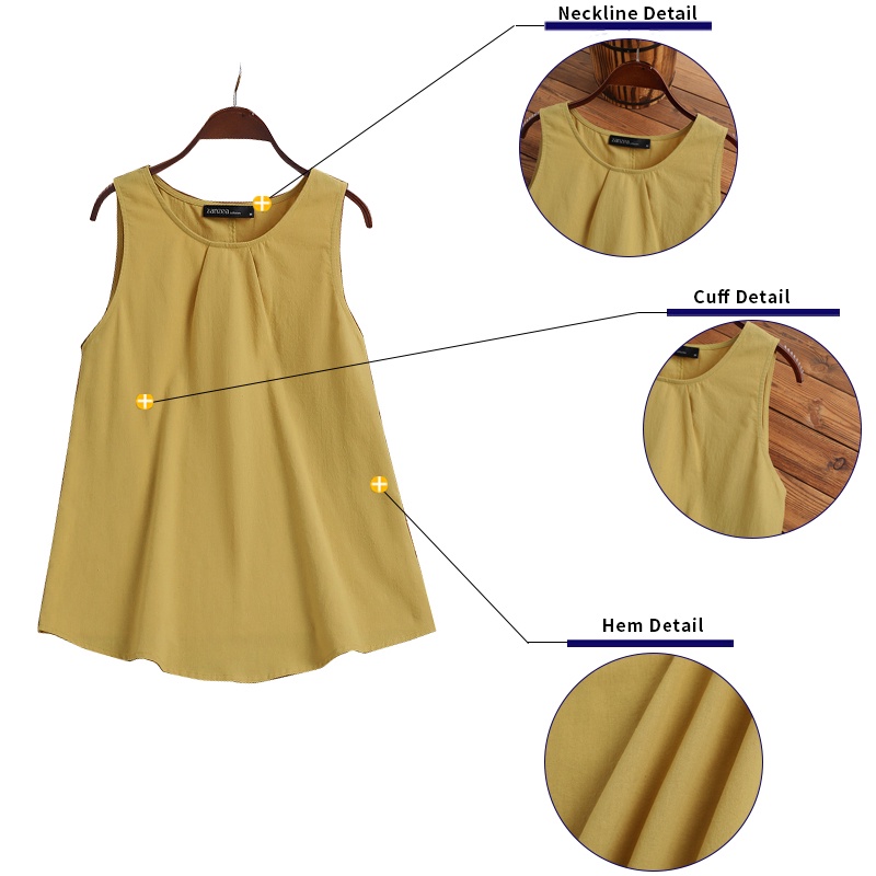 Áo thun ZANZEA không tay thời trang sành điệu cho nữ