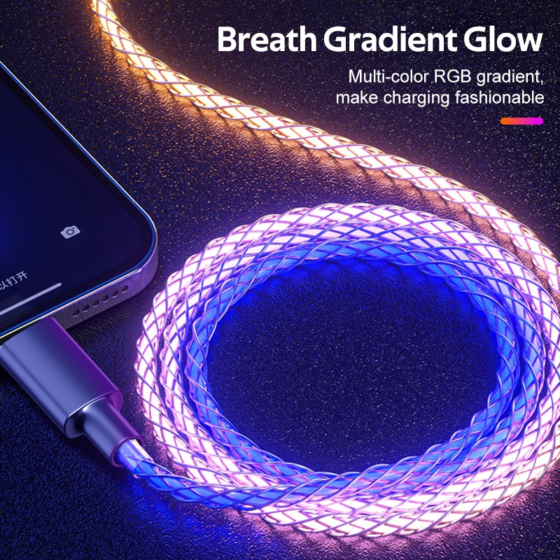 Cáp sạc TBTIC USB Type C 66W màu dạ quang phát sáng nhanh cho điện thoại Huawei Xiaomi Redmi Oppo