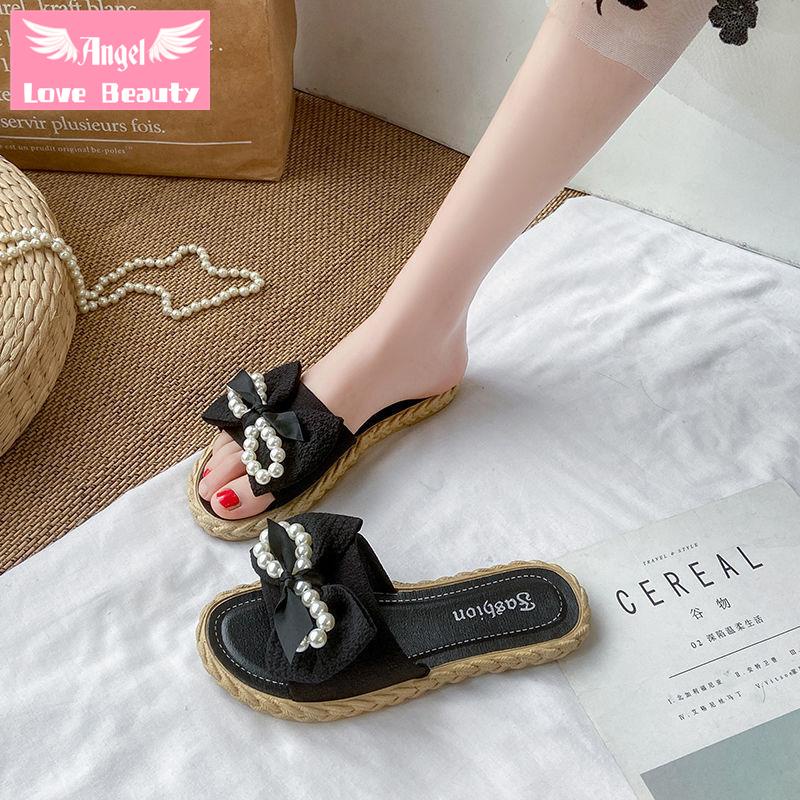 Dép Lê Đi Biển Đế Bằng Chống Trượt Đính Ngọc Trai Và Nơ Phong Cách Cổ Tích Thời Trang Mùa Hè Hàng Mới Dành Cho Bạn Nữ 2022