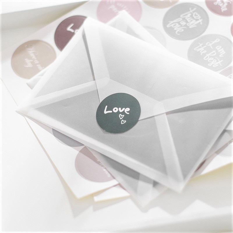 Sticker tròn in chữ viết phong cách Calligraphy, nhãn dán nhiều màu sắc pastel dễ thương trang trí thiệp, sổ tay