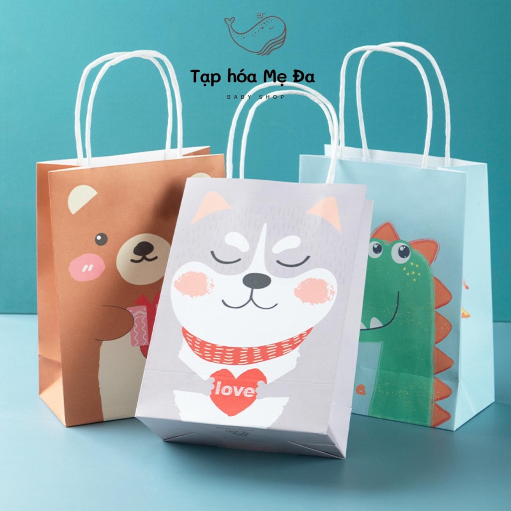 Túi Giấy Kraft Đựng Quà Cho Bé Có Quai Xách Hình Nhân Vật Hoạt Hình Siêu Dễ Thương Nhiều Kích Cỡ