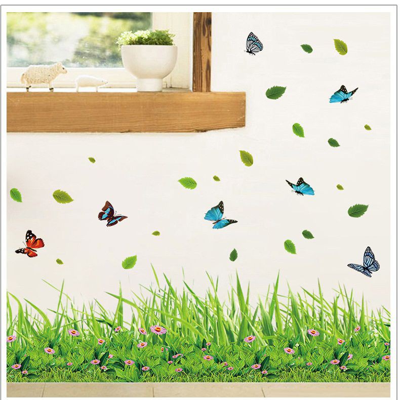 Decal dán chân tường ⚡ FREESHIP ⚡ hoa cỏ xanh DCT025 - PVC vinyl