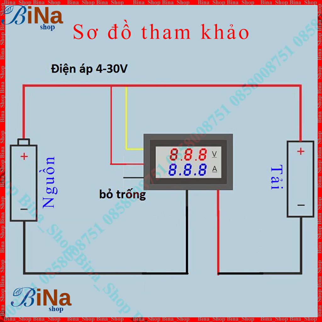 Vôn kế điện tử 100V 10A/50A/100A Vôn kế DC đo dòng và áp, trở Shunt tự mua (không kèm theo)