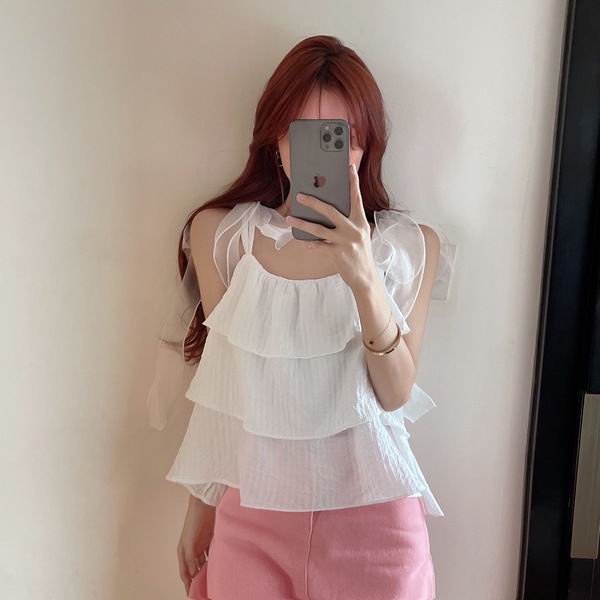 Áo Voan Hai Dây Thắt Nơ Đáng Yêu Thời Trang Mùa Hè Cho Nữ