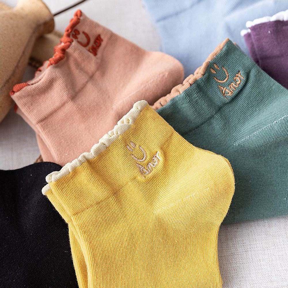 Set 7 Đôi Tất Ngắn In Hình Mặt Cười Dễ Thương Cho Nữ
