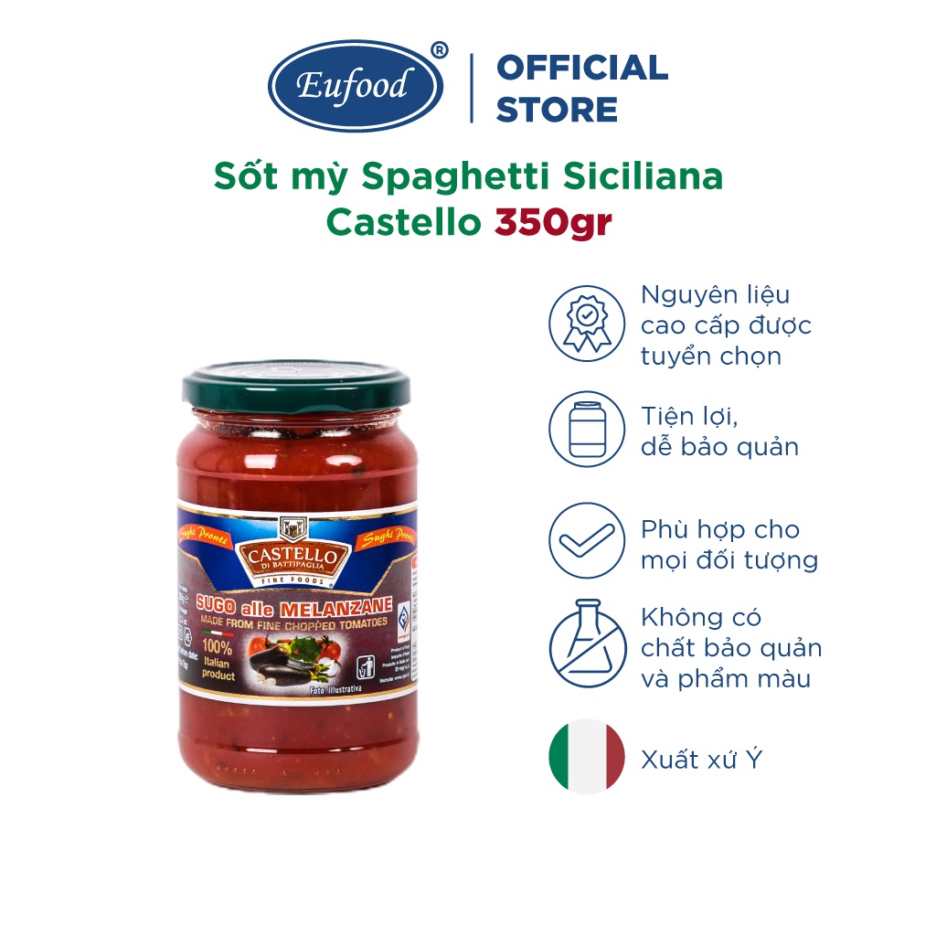 Sốt Sốt Cà Chua Mỳ Ý Spaghetti Siciliana Castello 350g - Nhập Khẩu Chính Hãng