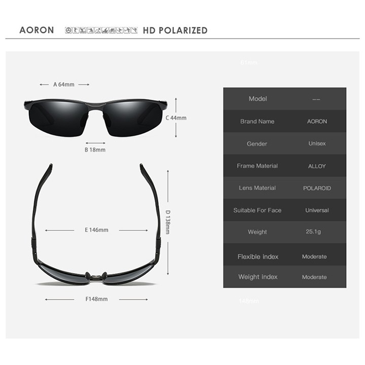 Mắt kính nam tráng gương polarized phân cực chống chói, chống tia UV400, gọng nhôm magiê khớp nối lò xo, MK1819