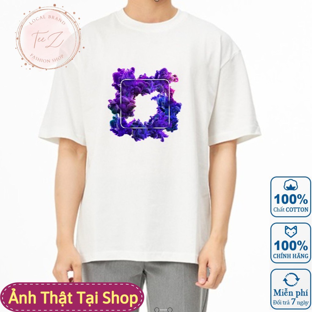 Áo Thun Tay Lỡ 2 Màu Trắng Đen - Áo Thun Unisex Nam Nữ In Hình Blue Purple Smoke Abstract 3D Chất Vải Cotton 100%