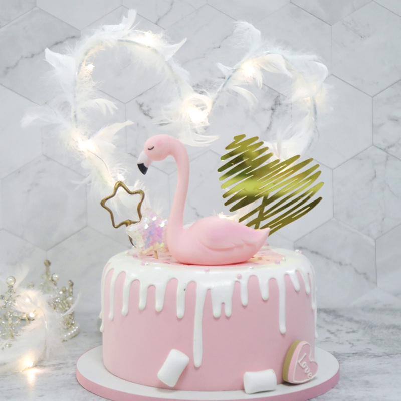 Set Que Cắm Trang Trí Bánh Kem Hình Chữ Happy Birthday Phối Lông Vũ Độc Đáo