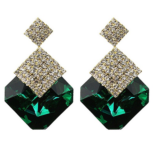 Bông tay thiết kế dạng vuông đính đá sang trọng quý phái dành cho nữ