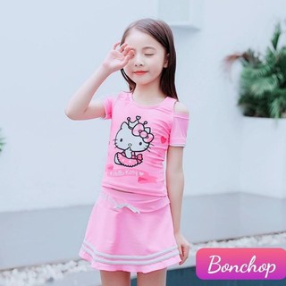 Bộ váy bé gái hình mèo đáng yêu từ 10-40kg. Thun cotton thấm hút mồ hôi, co giãn- lưng váy dạng thun mặc thoải mái.