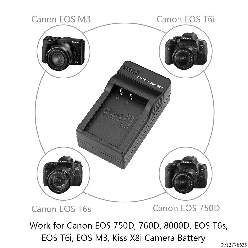 Bộ sạc pin LP - E17 cho Canon Eos T6i, Eos T6s, Eos 750D, 760D, 8000D, Eos M3, Kiss X8i