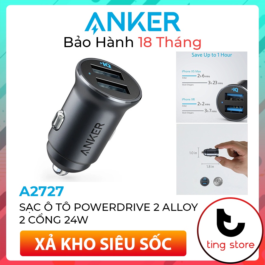 Tẩu Sạc Oto Anker PowerDrive 2 Alloy 2 Cổng 24W - A2727