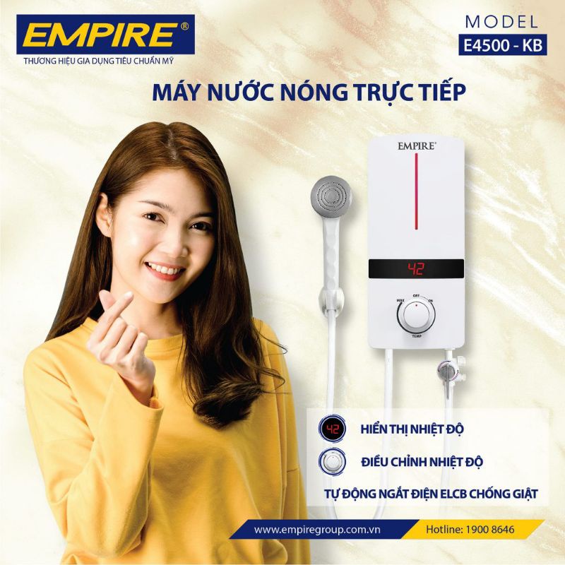 Máy tắm nước nóng trực tiếp empire E4500 KB bảo hành 2 năm