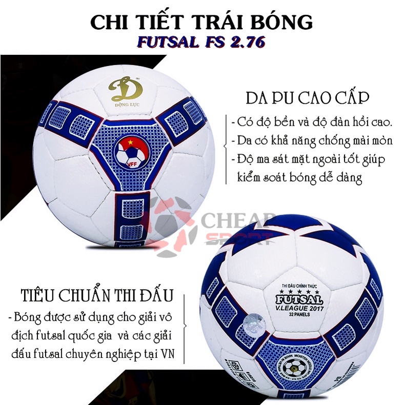 Bóng Đá Động Lực FUS 2.76 Số 4, Size 4 -Quả Bóng Đá CHÍNH HÃNG Tặng Kèm Kim Bơm + Lưới Đựng Bóng