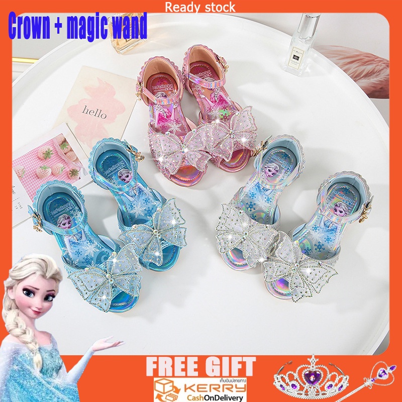 Giày Búp Bê Da Đế Mềm Đính Đá Pha Lê Phong Cách Công Chúa Elsa Cho Bé Gái