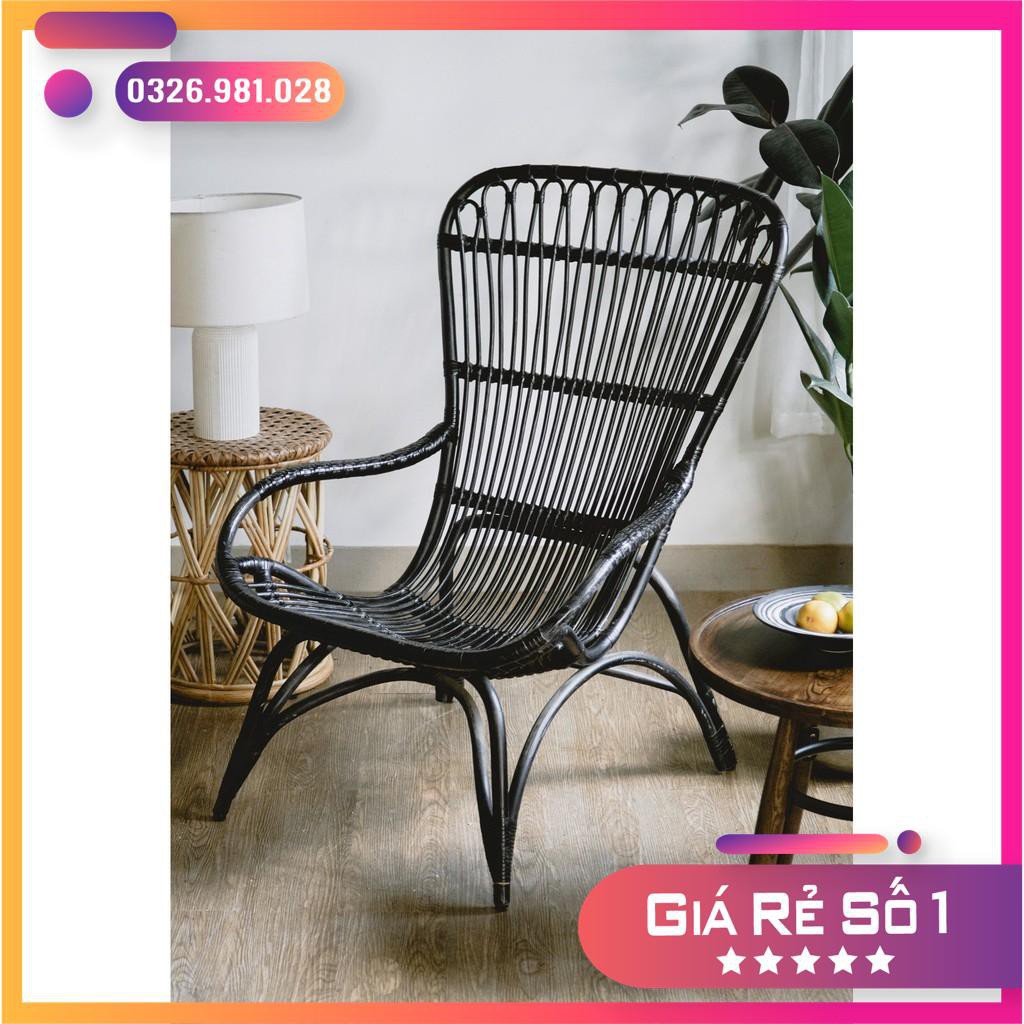 [Giá Xưởng] ghế mây lưng cao Armchair đen trang trí quán cafe, phòng khách, ban công khách sạn