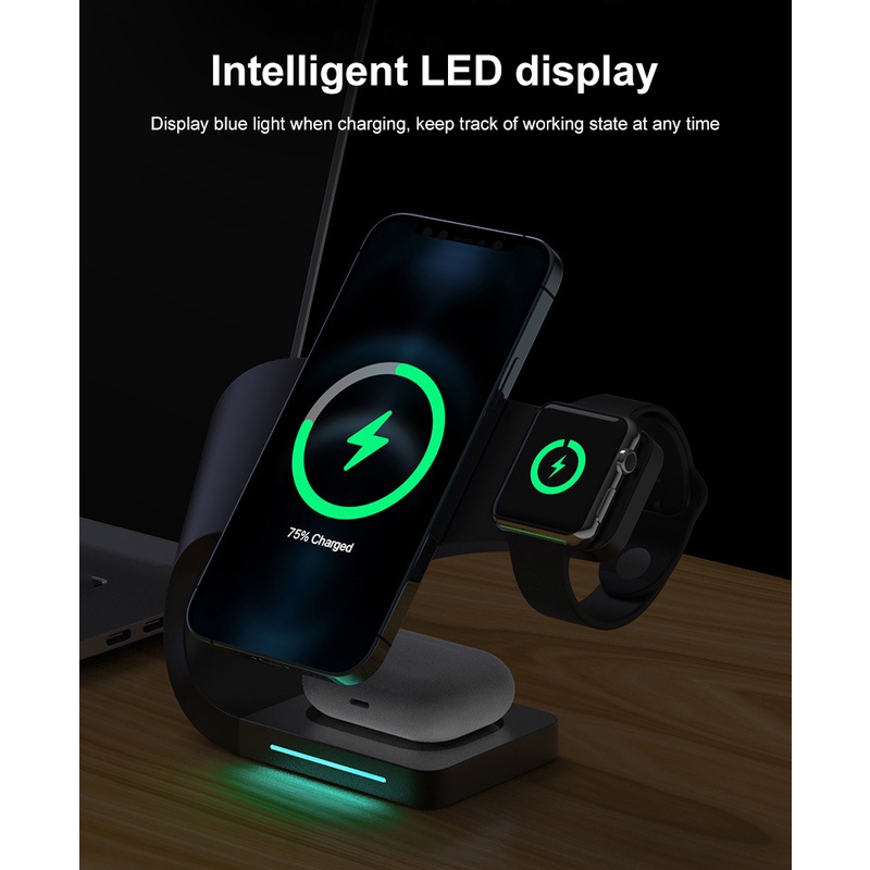 ⌂⌂ 15w four-in-one magnetic wireless charger for Apple mobile phone, watch, headset, three-in-one desktop stand