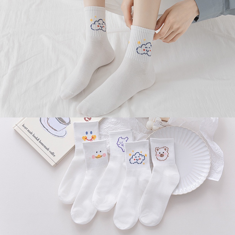 Vớ cotton cổ cao in động vật dễ thương cho nữ