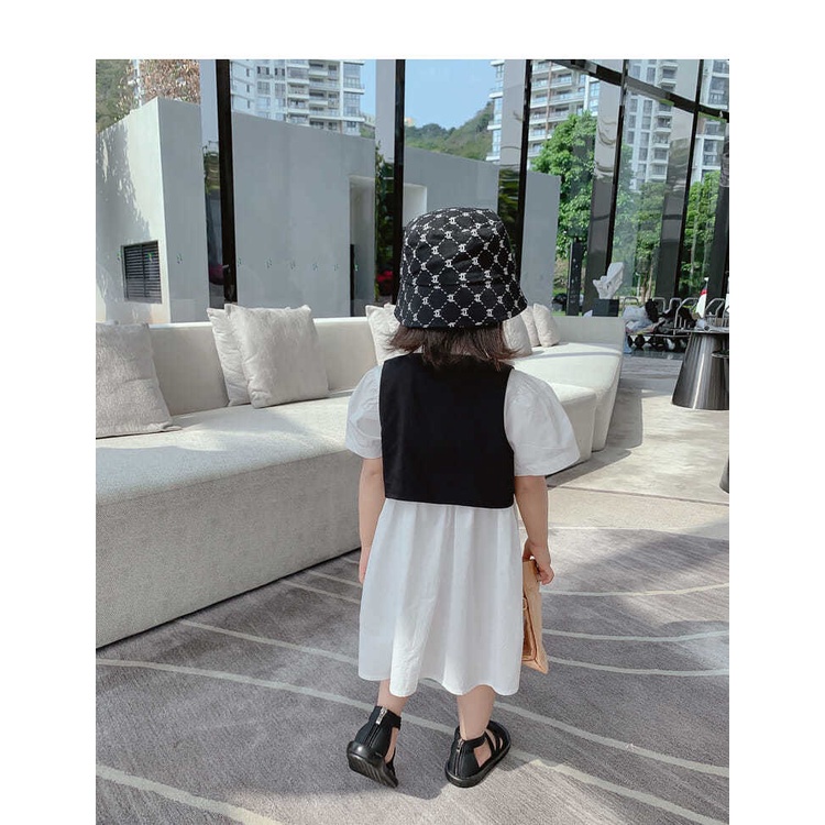 Set Đầm Sơ Mi Trắng Đen Không Tay + Áo Sơ Mi Phong Cách Chuẩn Bị Dành Cho Bé Gái