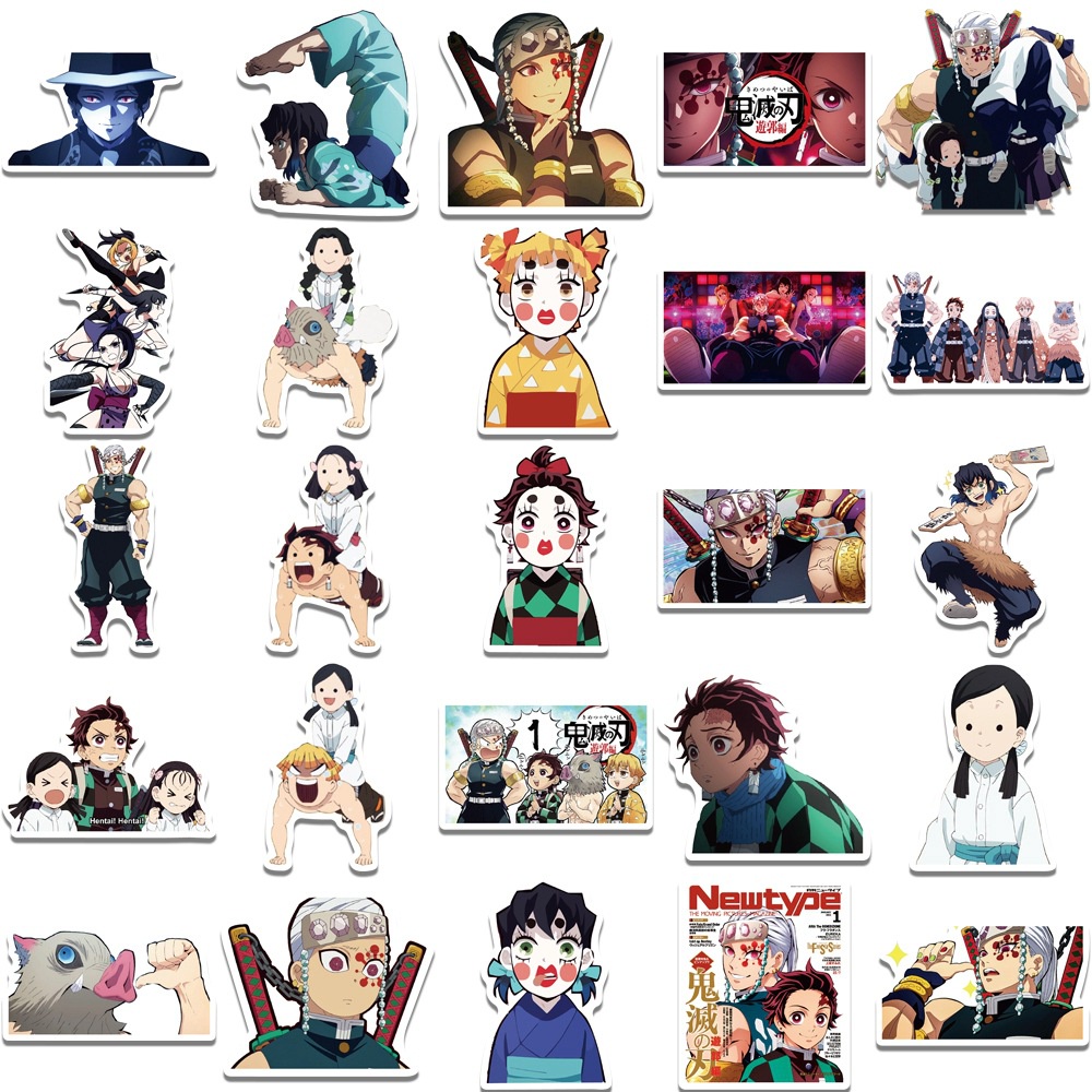 Bộ 100 Cái / Bộ ❉ Hình Dán Trang Trí In Hình Nhân Vật Anime Kimetsu no Yaiba Xinh Xắn ❉ Miếng Dán Chống Thấm Nước Thời Trang