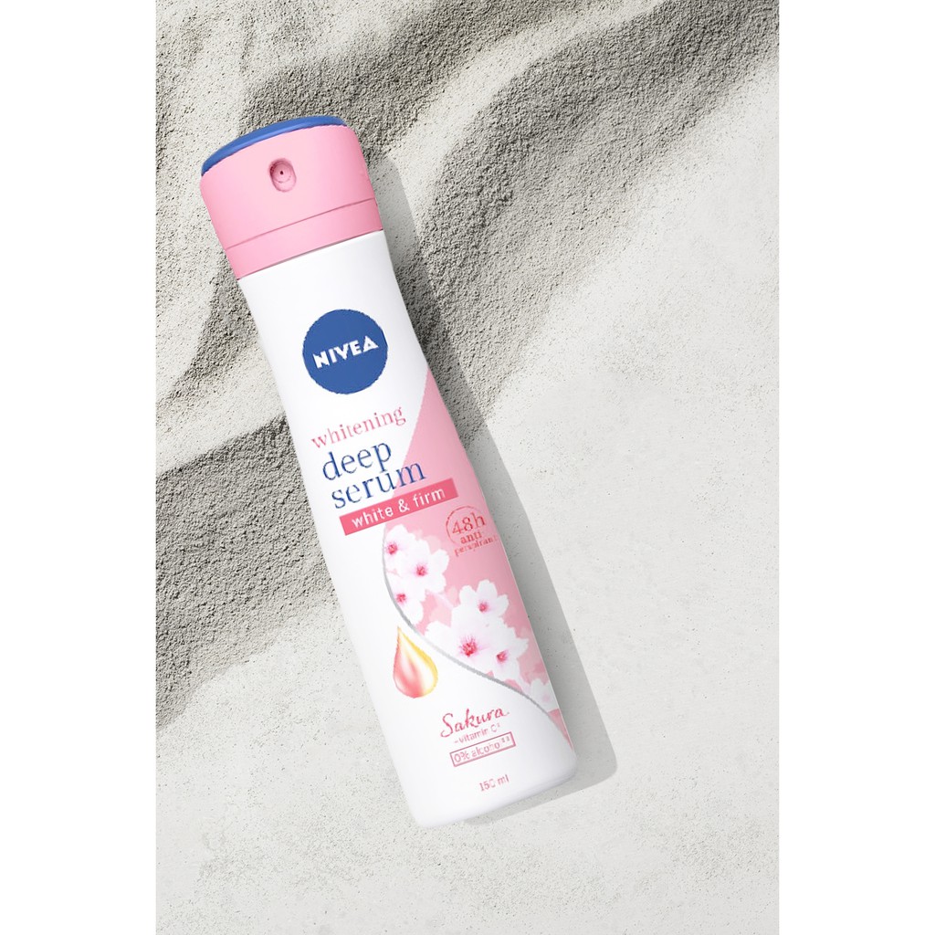 Xịt Ngăn Mùi Nivea Whitening Deep Serum Sakura Spray Dưỡng Trắng Chuyên Sâu 150ml