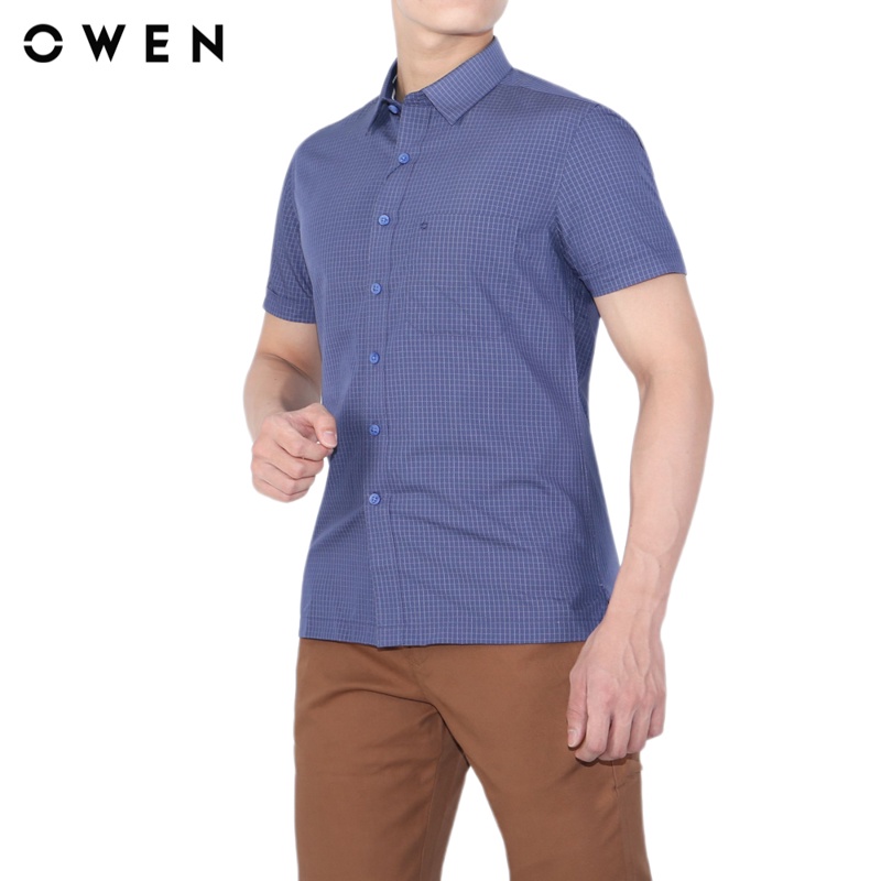 Áo sơ mi ngắn tay nam Owen Bạch đàn Body Fit Xanh - BA20733NT