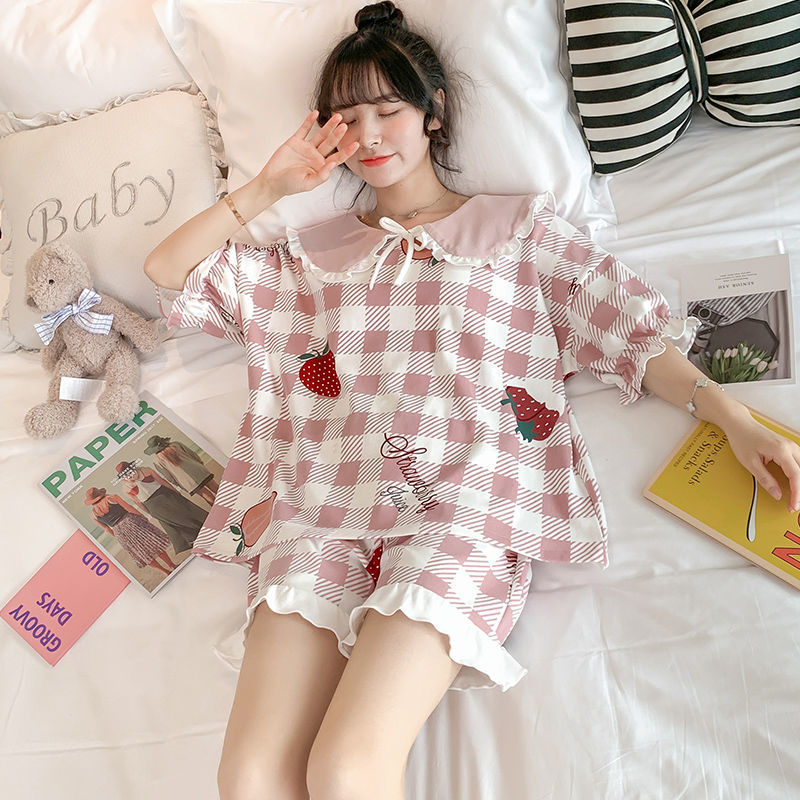Bộ Đồ Ngủ Ngắn Tay Xinh Xắn Theo Phong Cách Hàn Quốc Dành Cho Nữ