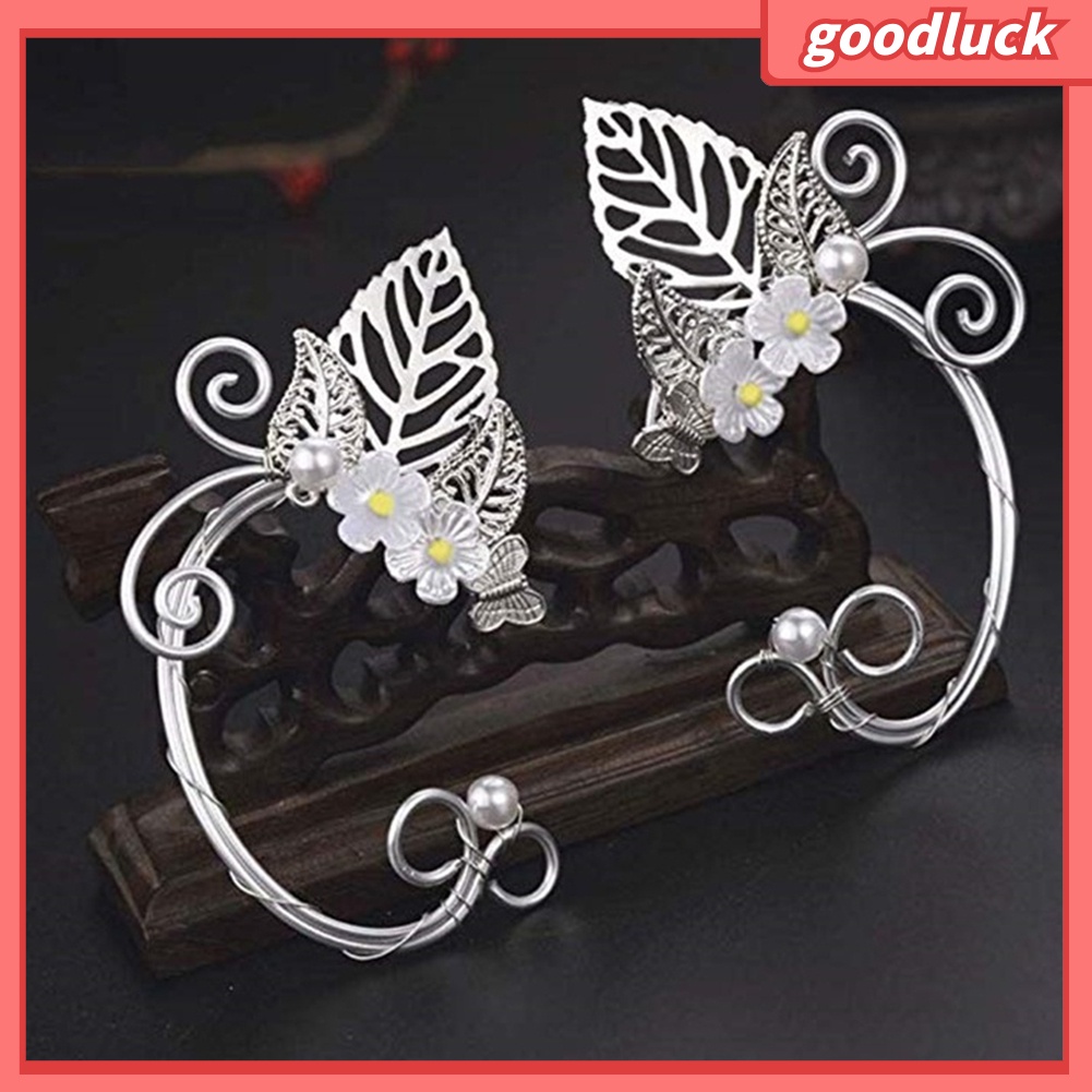 1 Khuyên Kẹp Vành Tai Hình Hoa Lá Đính Ngọc Trai Nhân Tạo Thời Trang