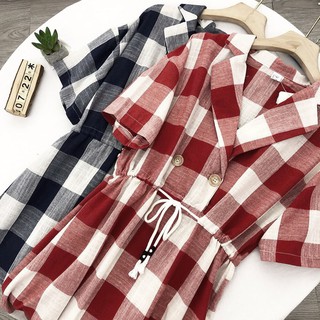 Mindy Dress - Đầm caro cột eo linen