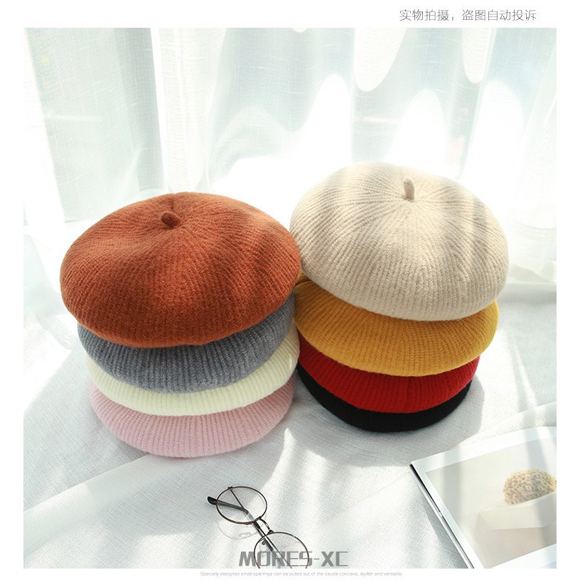 Mũ nồi Beret len nhiều màu phong cách Hàn